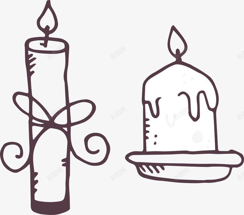 手绘卡通黑白蜡烛矢量图图标ai_新图网 https://ixintu.com 圣诞节元素 手绘蜡烛 矢量蜡烛 黑白蜡烛 矢量图
