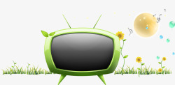绿色电视机和花朵素材