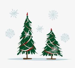 两棵松树卡通圣诞两棵松树雪花装饰高清图片