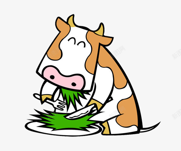 奶牛在吃饭png免抠素材_新图网 https://ixintu.com 刀叉 动物元素 吃饭 衣食住行 黄色