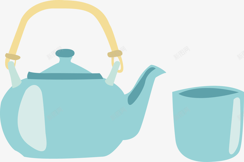 卡通蓝色茶壶杯子png免抠素材_新图网 https://ixintu.com 卡通 杯子 茶壶 蓝色
