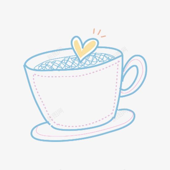 简笔咖啡png免抠素材_新图网 https://ixintu.com 咖啡 杯子 热饮 爱心 碟子 简笔 蓝色线条