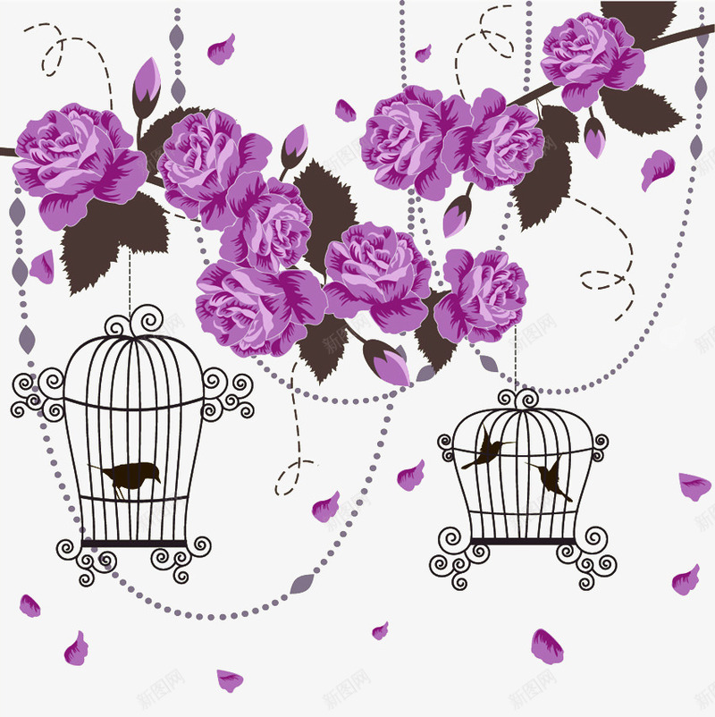 紫色典雅的鸟笼元素png免抠素材_新图网 https://ixintu.com 元素 典雅 紫色 花朵 高贵