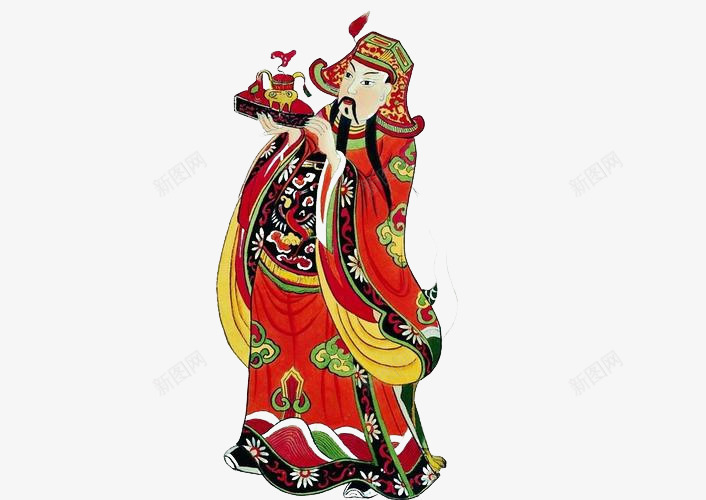 一个财神爷png免抠素材_新图网 https://ixintu.com 年画 恭喜发财 红色 财神