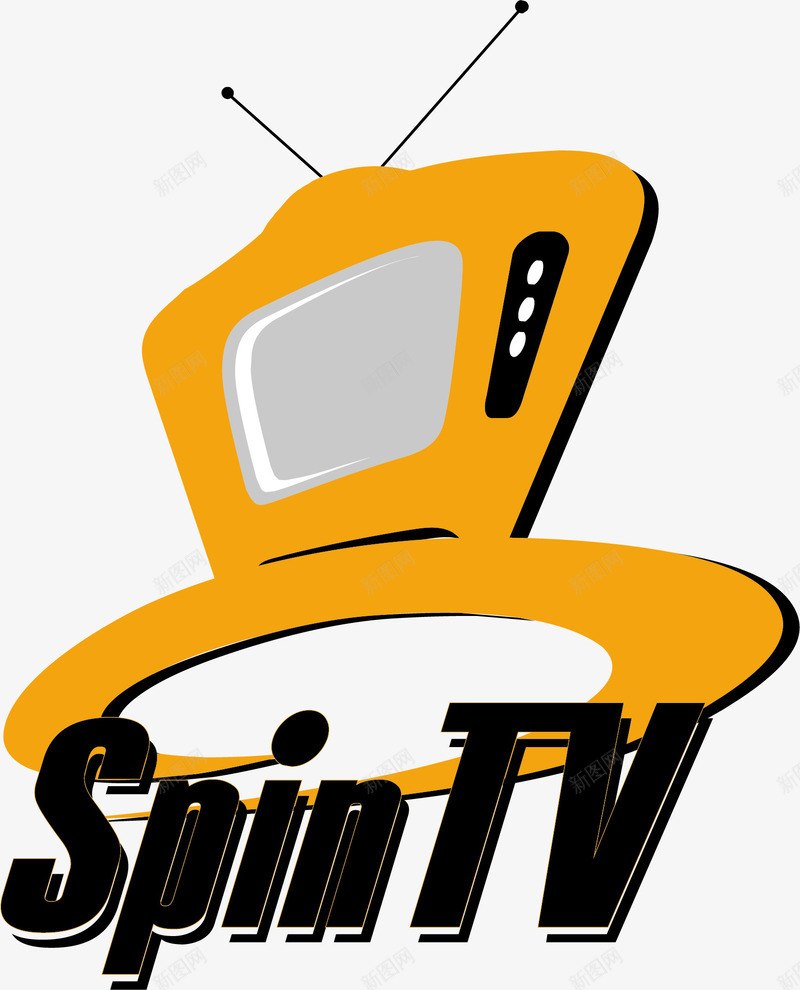 spintv标志png免抠素材_新图网 https://ixintu.com 创意标志设计 电视图案 电视节目标志设计 黄色标志