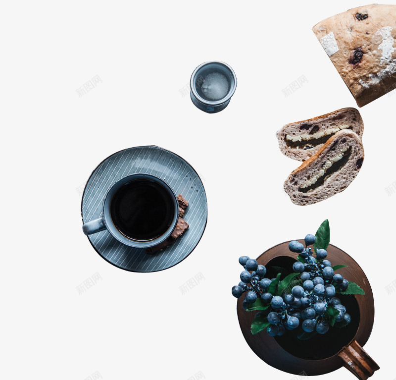蓝莓全麦面包psd免抠素材_新图网 https://ixintu.com 全麦面包 咖啡 蓝莓 面包