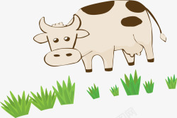 卡通奶牛吃草素材