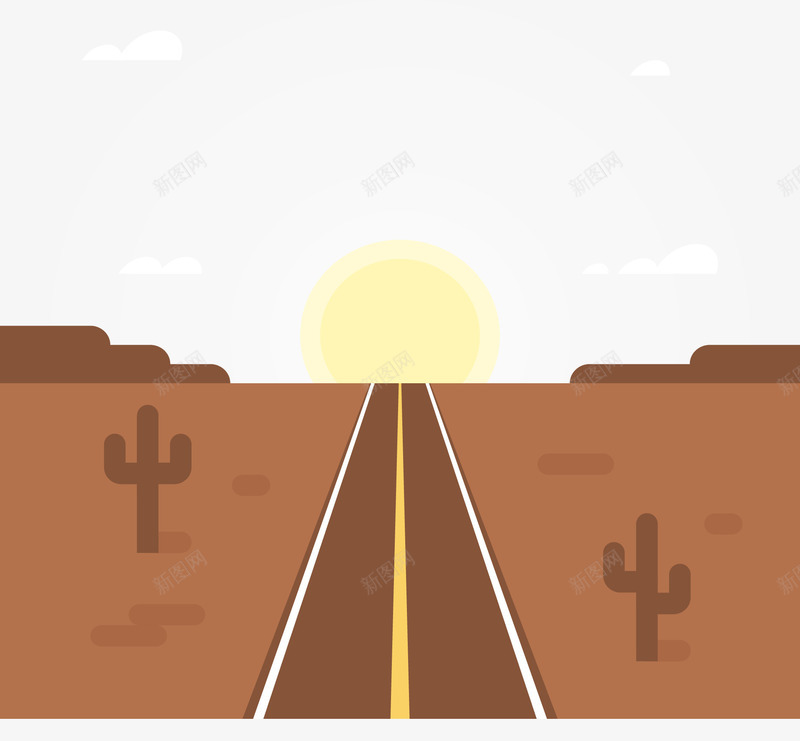荒漠上的公路矢量图eps免抠素材_新图网 https://ixintu.com 公路 沙漠 矢量素材 荒漠 落日 矢量图