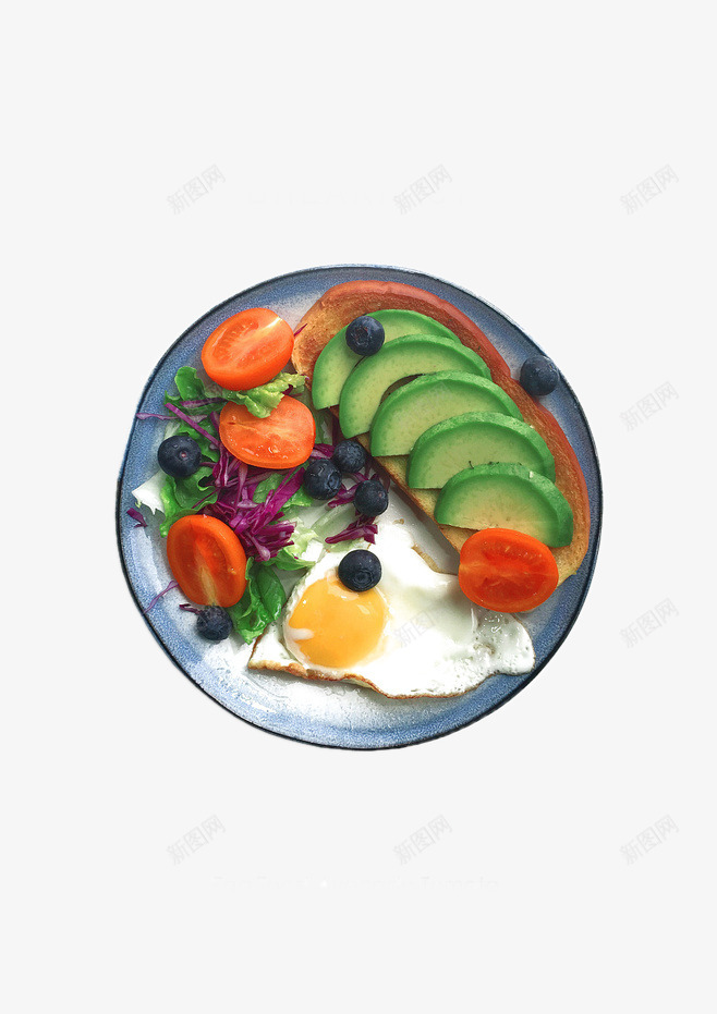 碟子中的早餐png免抠素材_新图网 https://ixintu.com 圣女果 早餐 水果沙拉 煎蛋 蓝莓 青菜