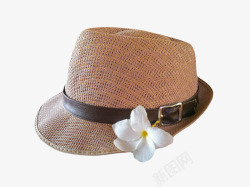 防晒日棕色日系皮带装饰带草帽女和花朵高清图片