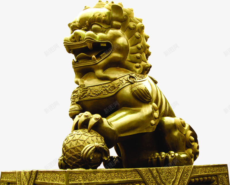 黄色中国风雕刻狮子png免抠素材_新图网 https://ixintu.com 国风 狮子 雕刻 黄色