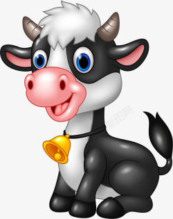 黑白铃铛卡通黑白奶牛高清图片