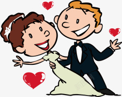 婚礼人物形象新郎新娘跳舞婚礼手绘卡通人物矢矢量图高清图片