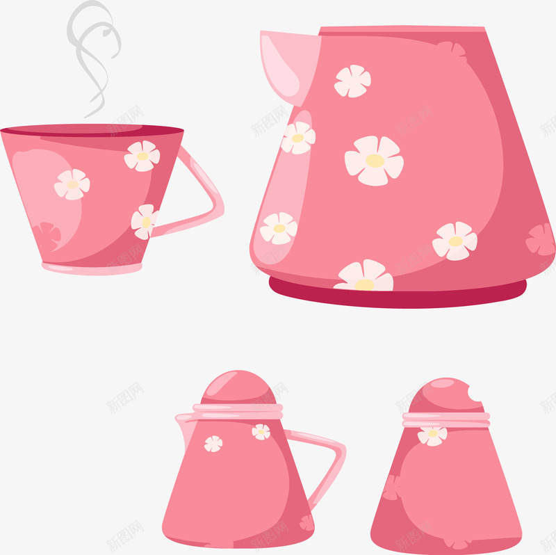 茶壶和杯子矢量图ai免抠素材_新图网 https://ixintu.com 卡通 手绘 杯子 粉色茶壶 矢量图
