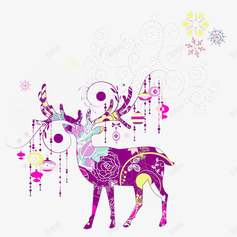 圣诞花纹鹿png免抠素材_新图网 https://ixintu.com 底纹 粉色 纹理 花纹 装饰 麋鹿