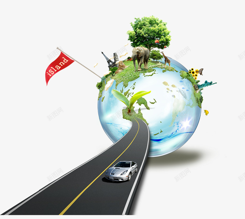 绿化环保元素psd免抠素材_新图网 https://ixintu.com 公路 地球 环保 街道 道路