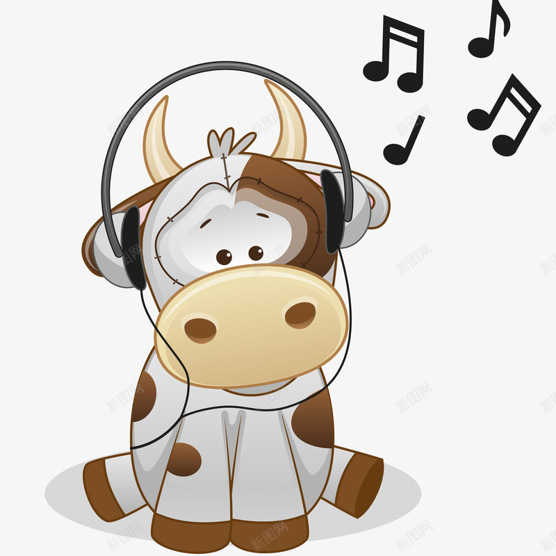 戴着耳机的奶牛动物矢量图ai免抠素材_新图网 https://ixintu.com 农场 动物设计 卡通 奶牛 戴着耳机 矢量图