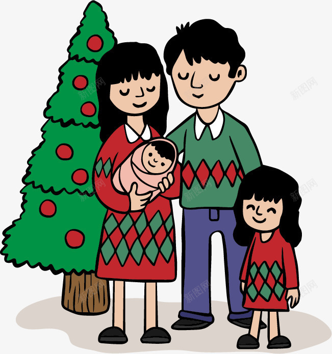 相亲相爱一家人png免抠素材_新图网 https://ixintu.com 全家福 圣诞树 矢量素材 阖家欢乐