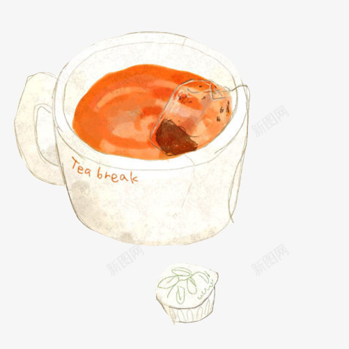 红茶手绘画片png免抠素材_新图网 https://ixintu.com 水彩画 白色杯子 红色 红茶 茶包