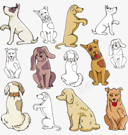 手绘卡通可爱宠物狗姿势矢量图素材