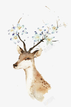 麋鹿花卉艺术创意图案素材