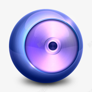 天蓝色圆形立体光碟播放器图标图标