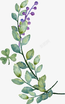 水彩树叶蓝莓装饰矢量图素材