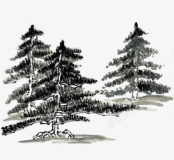 国画松三棵松树高清图片