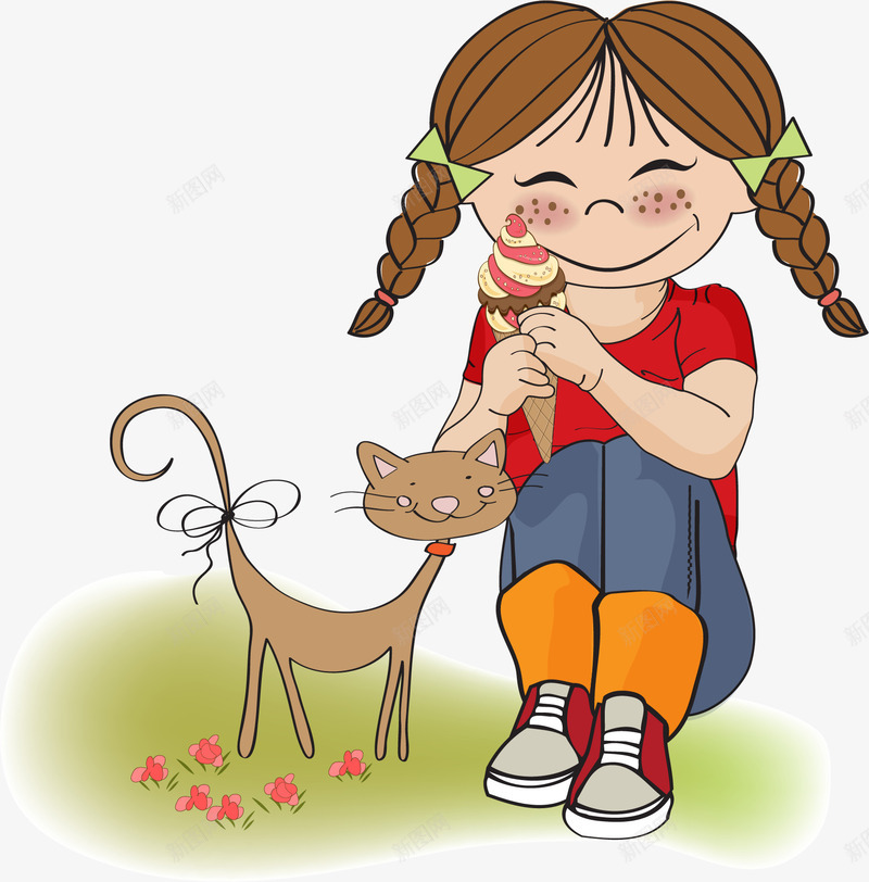 手绘养宠物的女孩png免抠素材_新图网 https://ixintu.com 儿童书插画 女孩 幼儿绘画 手绘