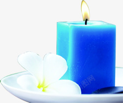 创意海报蓝色蜡烛效果花朵白色素材