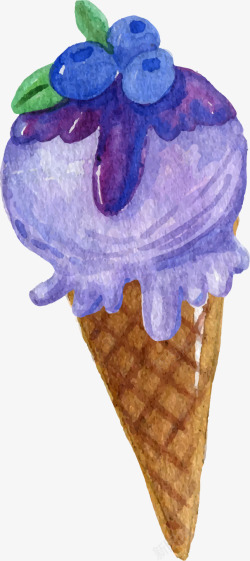 手绘蓝莓冰激凌素材