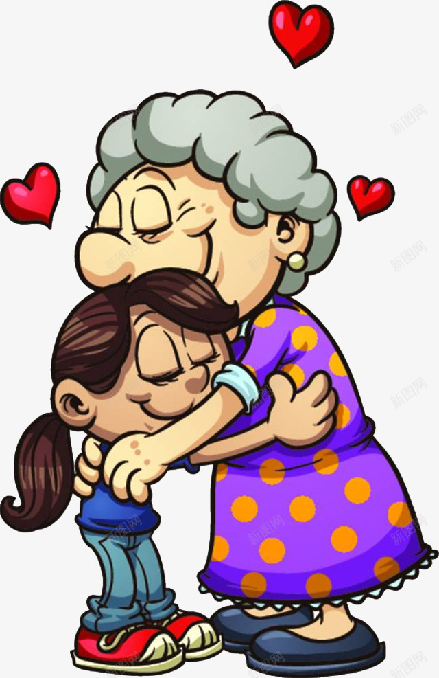 爱的抱抱png免抠素材_新图网 https://ixintu.com 卡通手绘 奶奶和孙子 拥抱 温馨场面 爱心 装饰