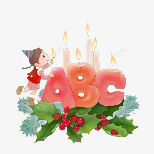 ABCpng免抠素材_新图网 https://ixintu.com 儿童插画 卡通 卡通插画 可爱 小女孩 童话 蜡烛