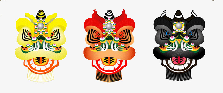 三个卡通舞狮子头png免抠素材_新图网 https://ixintu.com 中国风 手绘舞狮 红色舞狮 舞狮头像 黄色舞狮 黑色舞狮