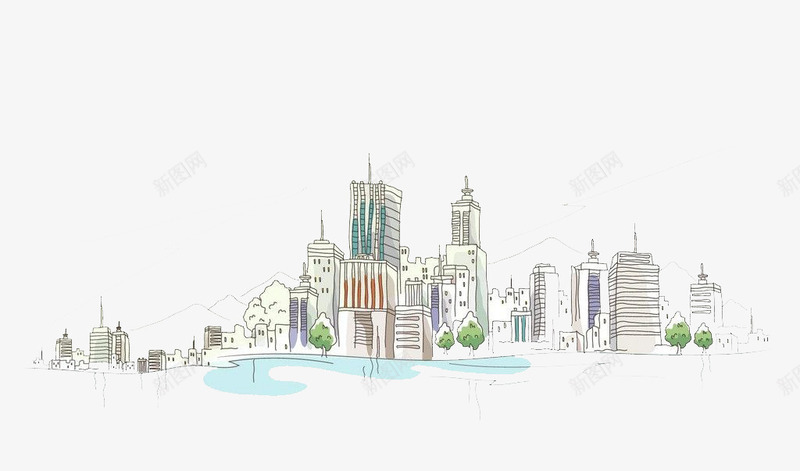 建筑png免抠素材_新图网 https://ixintu.com 城市 建筑 插画 马路