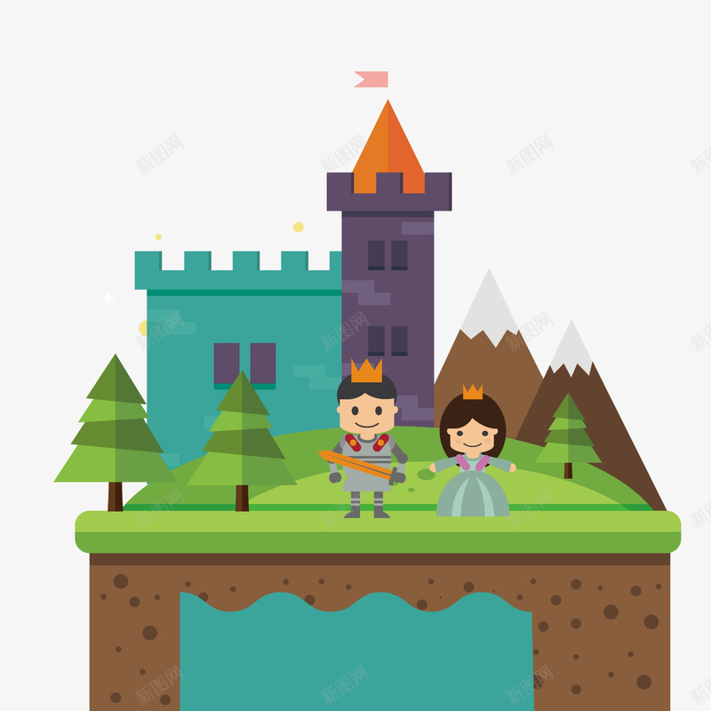 卡通城堡公主王子png免抠素材_新图网 https://ixintu.com 公主王子 卡通人物 卡通城堡 王子和公主 童话城堡 背景装饰