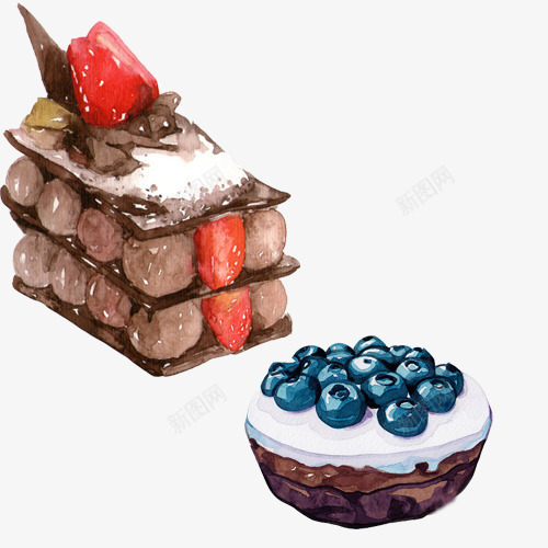蓝莓奶油蛋糕手绘画片png免抠素材_新图网 https://ixintu.com 奶油 手绘美食 水果味 蛋糕 面包