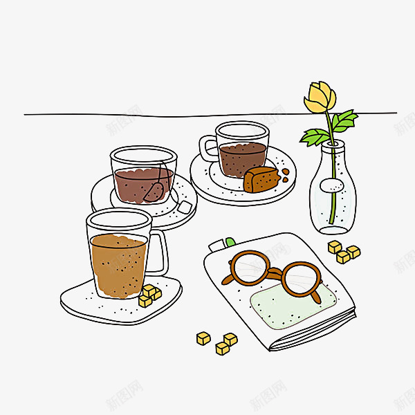 茶杯插画png免抠素材_新图网 https://ixintu.com 插画 植物 眼镜茶杯 餐具 饮料