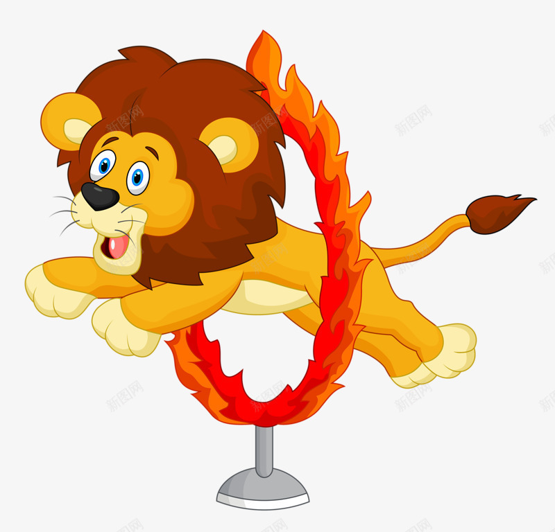 狮子钻火圈png免抠素材_新图网 https://ixintu.com 卡通 杂技 狮子 表演 跳跃的狮子