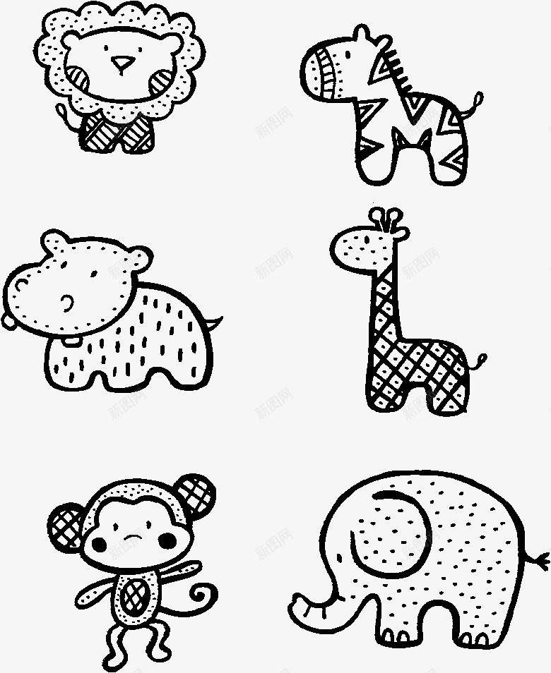 卡通可爱小动物png免抠素材_新图网 https://ixintu.com 卡通动物 卡通矢量 大象 狮子 猴子 长颈鹿