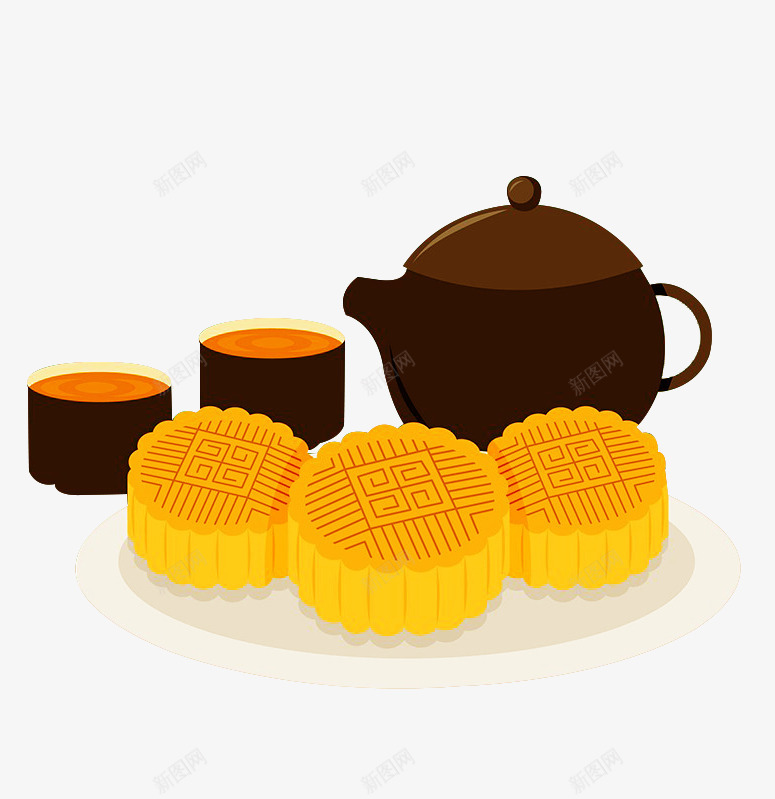 卡通茶点png免抠素材_新图网 https://ixintu.com 杯子 盘子 糕点 茶壶 茶水 食物 饼子