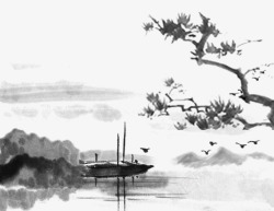松树图案水墨画中国风装饰高清图片