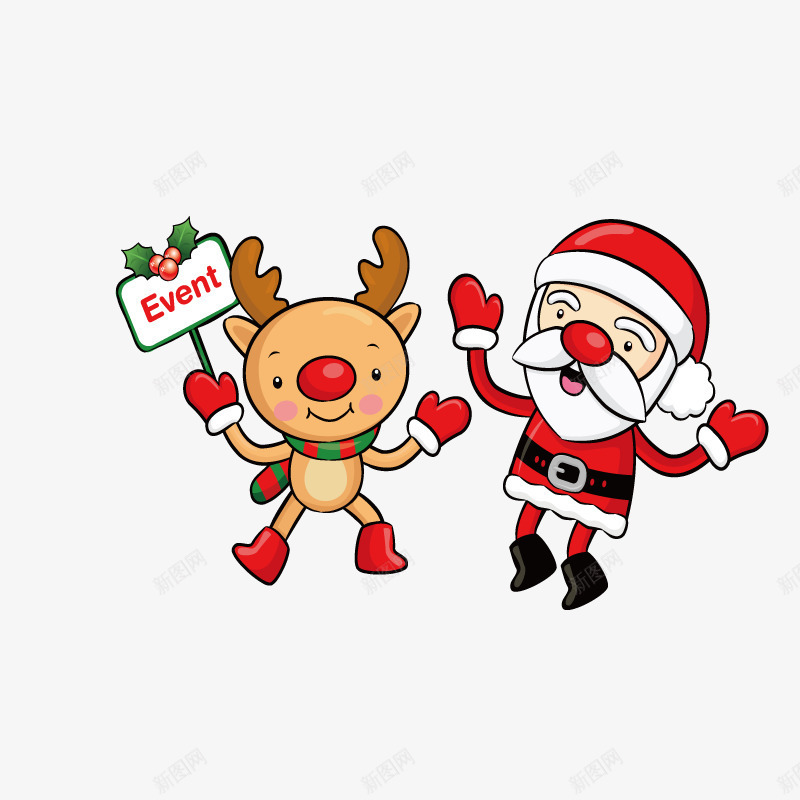 可爱的麋鹿和圣诞老人png免抠素材_新图网 https://ixintu.com 举着 卡通 可爱的 圣诞老人 圣诞节 牌子 麋鹿
