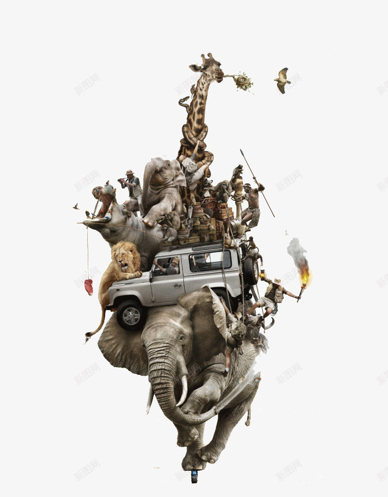 创意动物世界和人类png免抠素材_新图网 https://ixintu.com 人物 人类 创意 动物世界 大象 火把 狮子 猩猩 猴子 蛇 长颈鹿