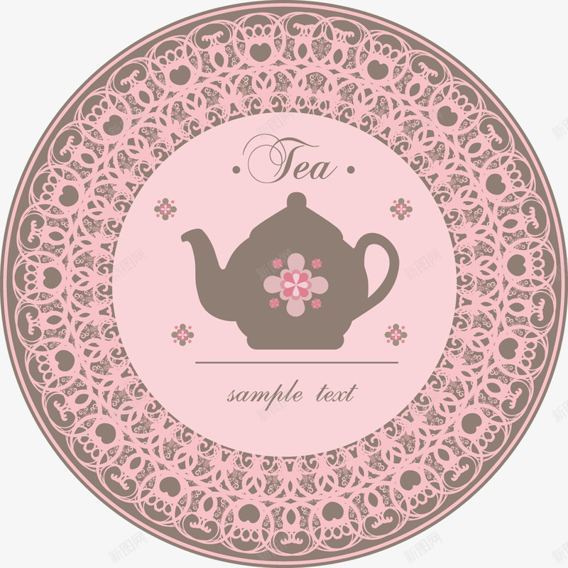 可爱咖啡标签png免抠素材_新图网 https://ixintu.com 古典 可爱 咖啡 复古 杯子 花纹 茶壶