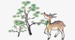 松树小鹿绘画素材