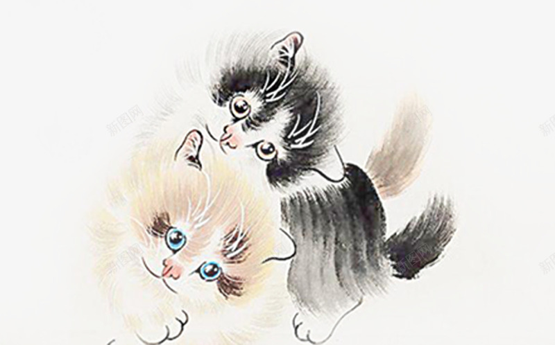 手绘白猫黑猫png免抠素材_新图网 https://ixintu.com 动物 宠物 猫科动物 白猫 黑猫