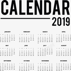 黑色的2019年日历矢量图素材