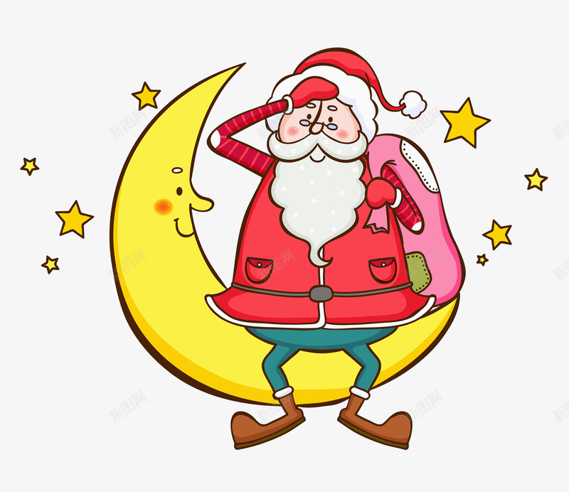 坐在月亮上的圣诞老人png免抠素材_新图网 https://ixintu.com 卡通 圣诞老人 壁纸 封面 彩色 手绘 插图 月亮