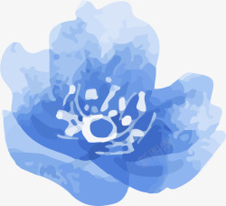 蓝色水墨花朵素材